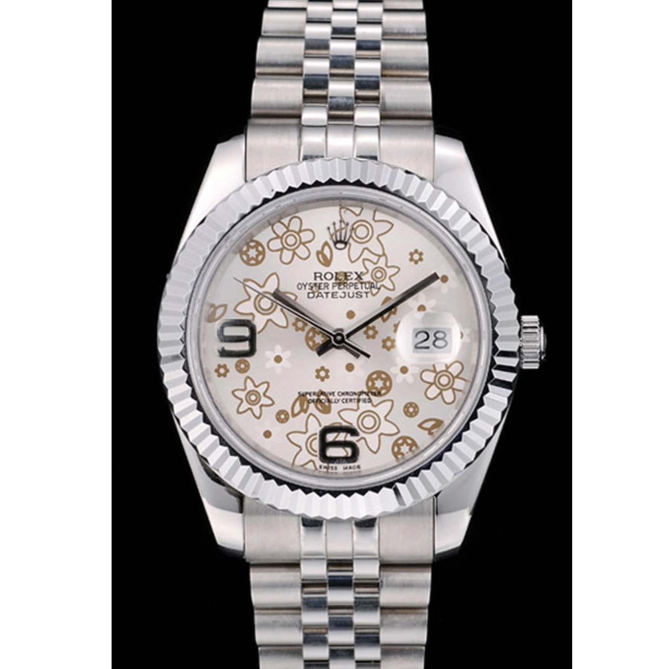 Good Copy Rolex Watches Flower DateJust 41983 Stainless Dial Steel Bezel Ribbed Rolex Silver 0817